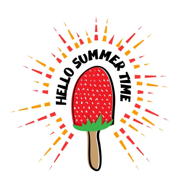 Hello summer time strawberry ice cream — Stock Vector