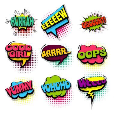 Oops ayarla nefis renkli çizgi roman kitap balon