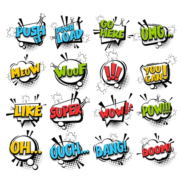 Big set comic text speech bubble phrase — Stock Vector