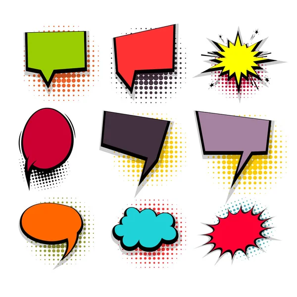 Divertido conjunto de burbujas cuadradas de habla cómica de colores — Vector de stock