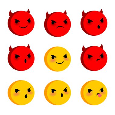 Duygusal yüzleri kötü şeytan gülümsüyor ayarla