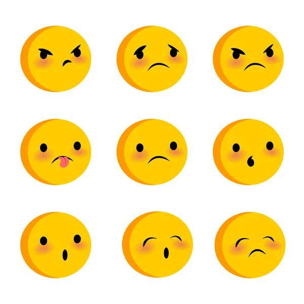 Emocional bonito triste rostos sorrisos definido —  Vetores de Stock