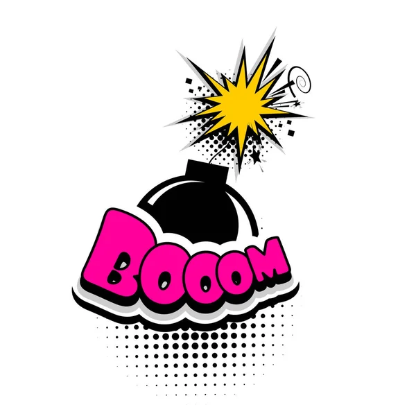Comic book tekst zeepbel reclame bom, boom — Stockvector
