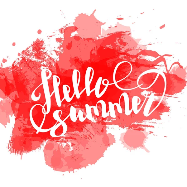 Hola verano letras de mano de color rojo — Vector de stock