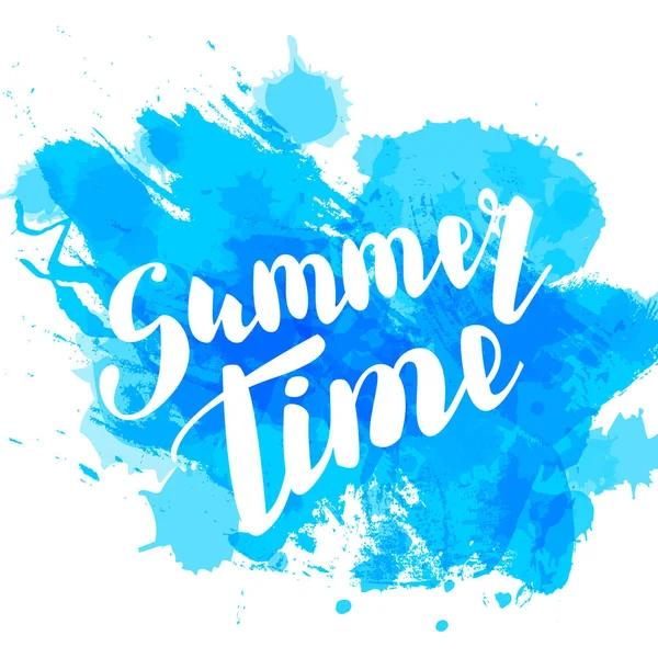 Hello summer blue colored hand lettering — Stock Vector