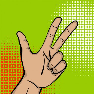Pop art güçlü adam el üç parmak göstermek