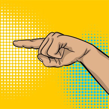 Pop art güçlü adam el parmak işaretçisini göster