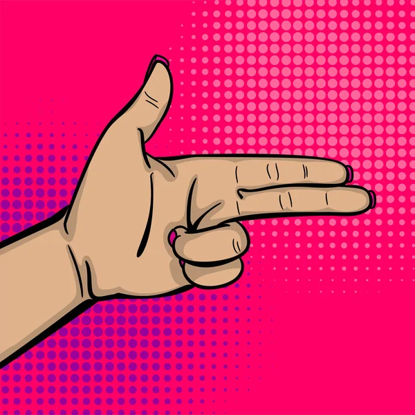 Pop art femme main montrer bang pistolet doigt — Image vectorielle