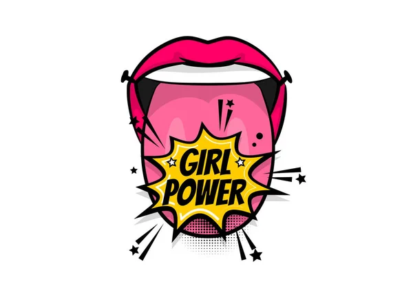 Comic text pop art tongue girl power - Stok Vektor