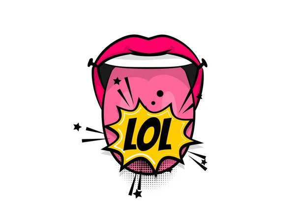 Comic text pop art tongue girl power — стоковый вектор