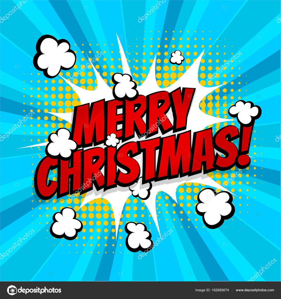 Merry Christmas Pop Art Comic Book Text Free Stock Vector C Helen Tosh