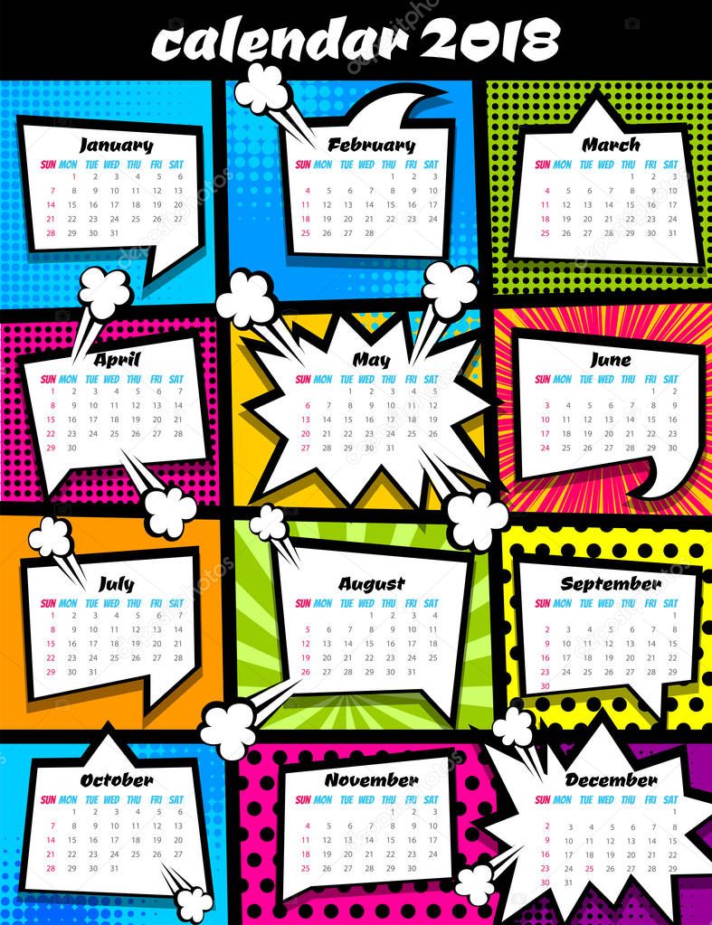 2018 calendar pop art template