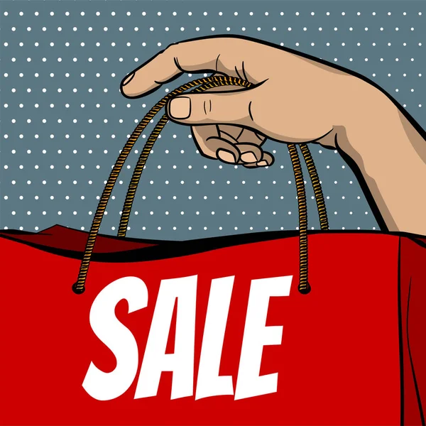 Pop sanat satış afiş elini tut alışveriş çantası — Stok Vektör