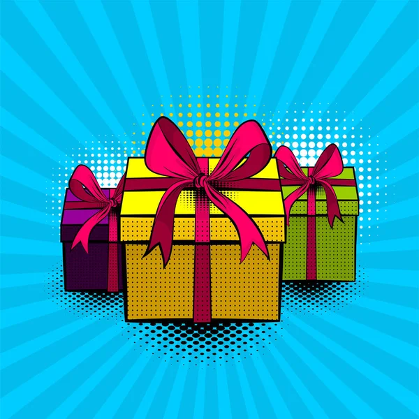 Pop art collection gift box beautiful ribbon — Stock Vector