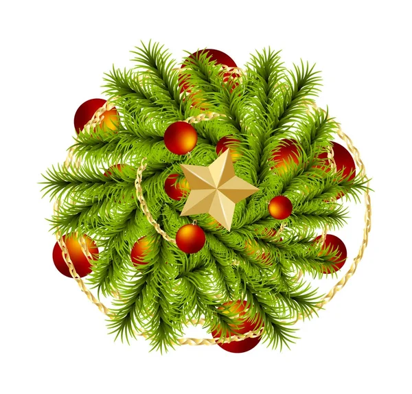 上から見る現実的なクリスマス ブランチ松の木 — ストックベクタ