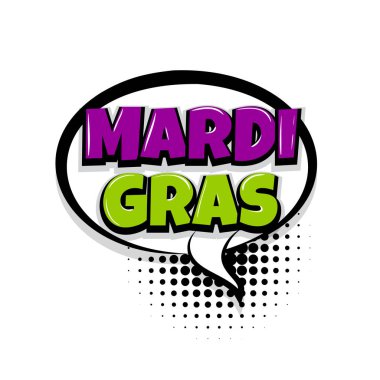 Mardi Gras komik metin beyaz arka plan