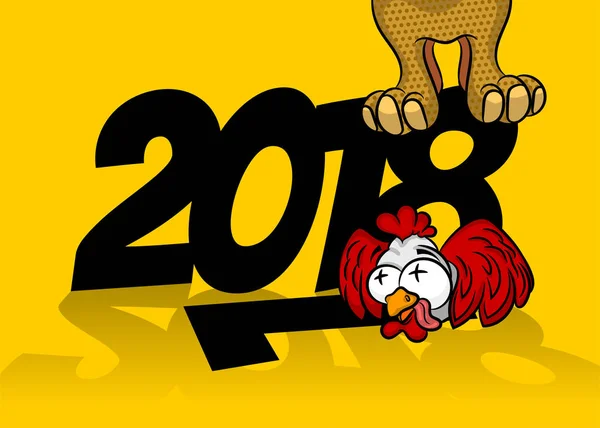Desenhos animados em quadrinhos dpg galo 2018 ano novo —  Vetores de Stock