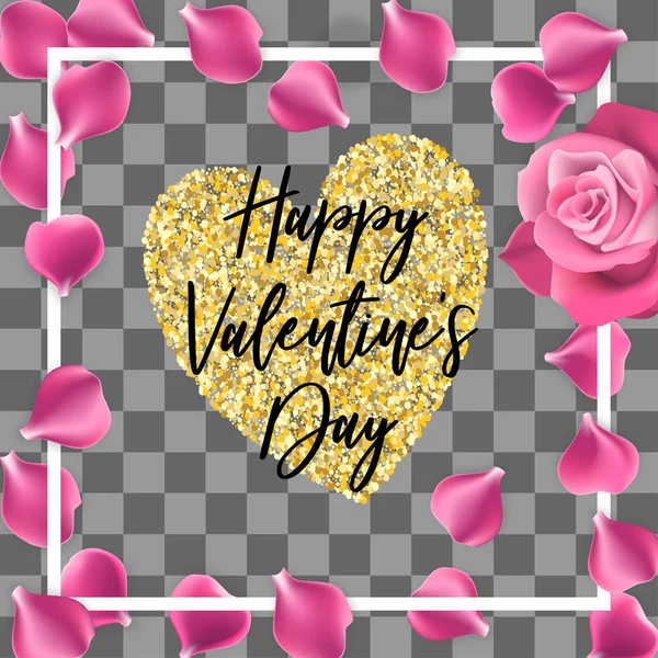 Šťastný Valentines Day pozadí růžových lístků — Stockový vektor