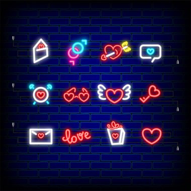 Neon mutlu Sevgililer günü Icon set