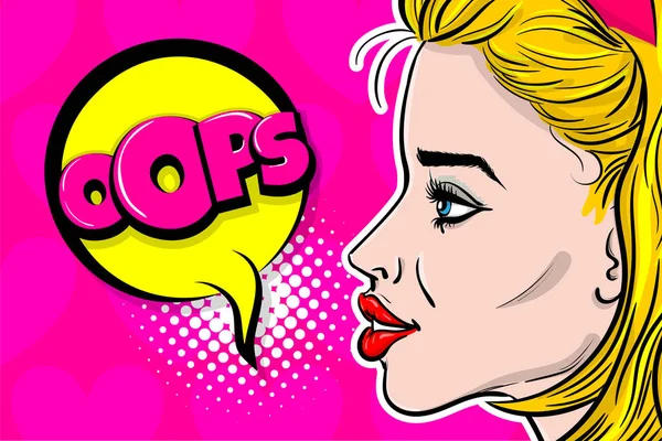 Pop arte mujer perfil moda cara — Vector de stock