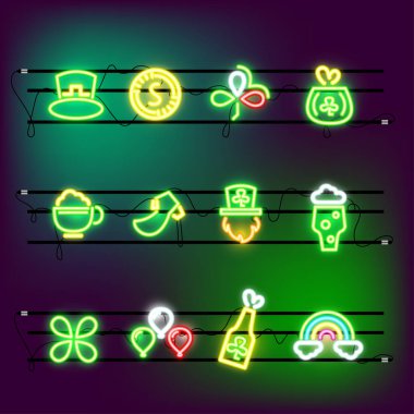 Neon etkisi St Partricks gün Icon set