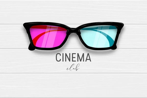 Cinema 3d glasses wooden banner — Stock Vector