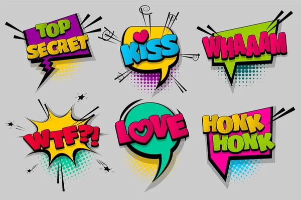 Instellen van de komische tekst toespraak bubble pop-art — Stockvector