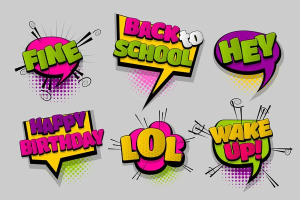 Set Comic Text Sprechblase Pop Art — Stockvektor