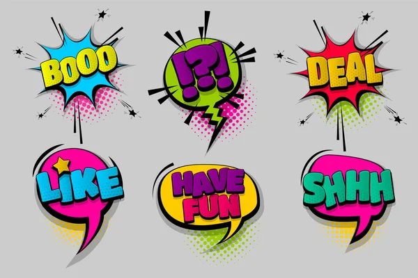 Set comic text speech bubble pop art — Stock Vector