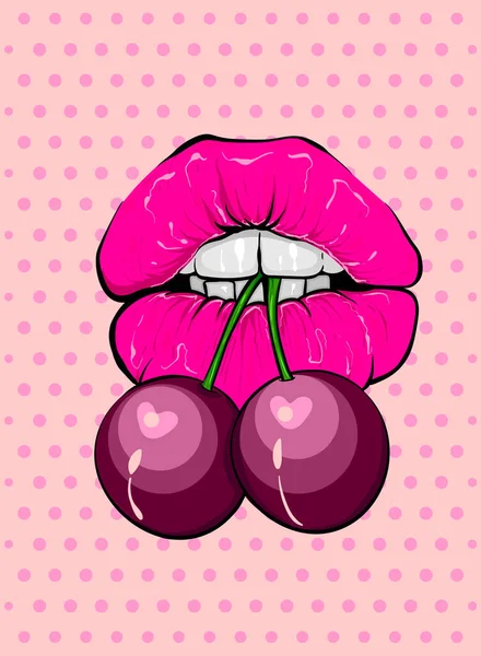 Pop art woman cartoon sexy glossy lips — Stock Vector