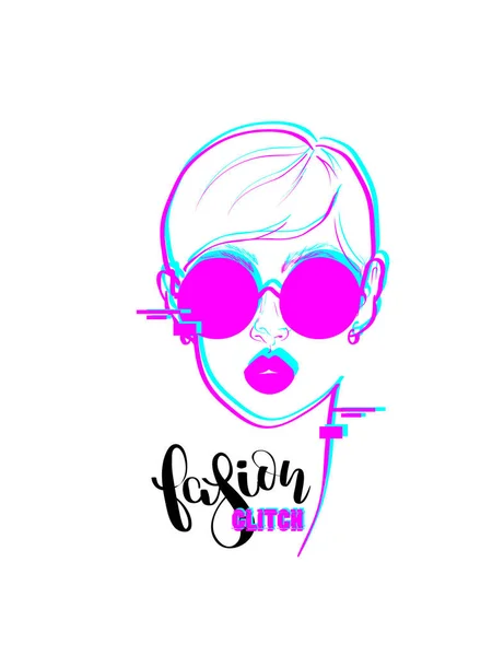 Glitch vrouw mode portret pop art design — Stockvector