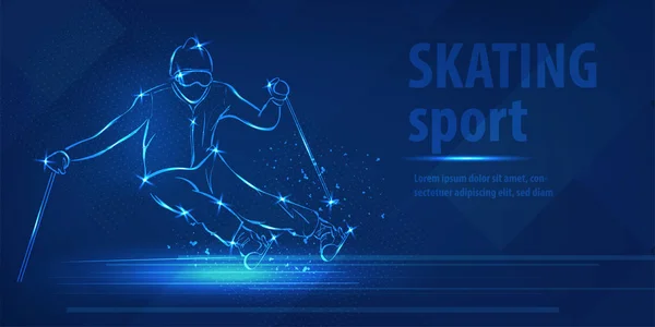 Ski speed race skating sport Ice ski race — Vetor de Stock