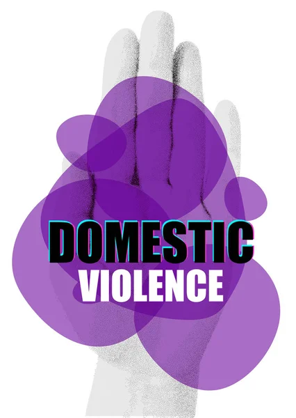 Domestic violence pop art banner on yellow background — Stock Vector