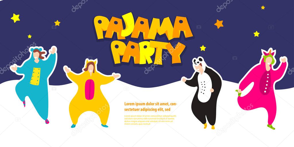 Pajama party happy friends in pajamas costume