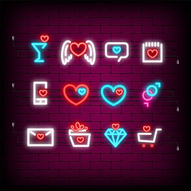 Neon mutlu Sevgililer günü Icon set