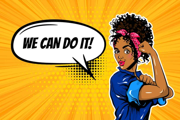 Biz siyah kadın kız güç pop art yapabilirsiniz — Stok Vektör