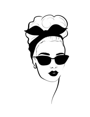 Moda monokrom tasarımı, pop sanatında eskiz kadın.