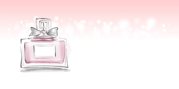 Frasco de perfume com arco vetor ilustração modelo feminino — Vetor de Stock