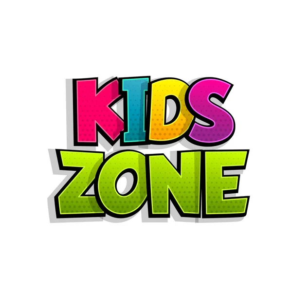 Kinder Zone Comic Text Abzeichen auf Splash-Aufkleber. — Stockvektor