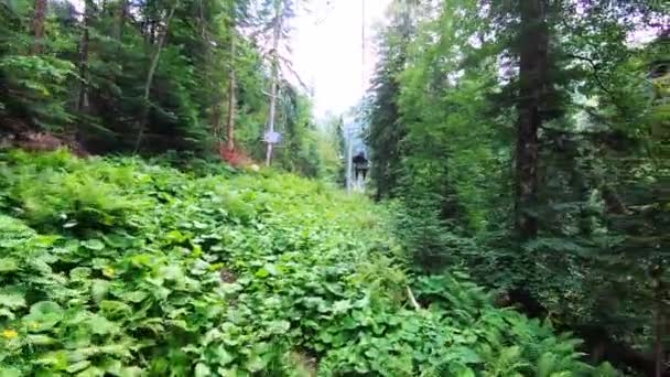 Lyft linbana på grönt berg i Dombai — Stockvideo