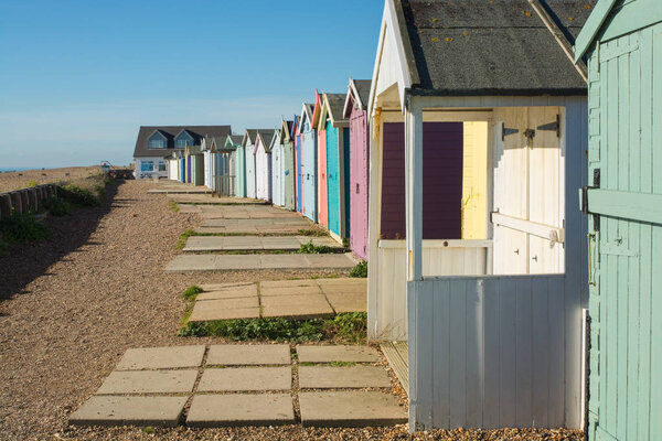 Beach huts at Ferring, West Sussex, England