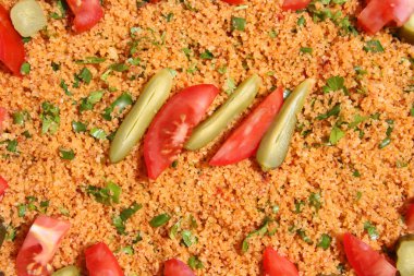 Türk yemek, kisir, bulgur, arka plan olarak