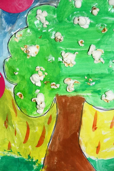 Infantil Dibujado Árbol Pintura —  Fotos de Stock