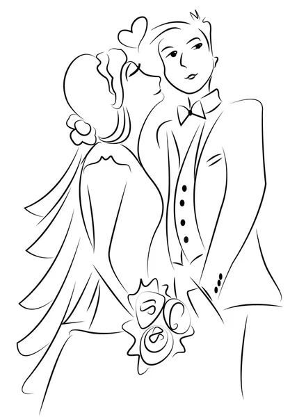 Just married couple drawing vector — Stock Vector