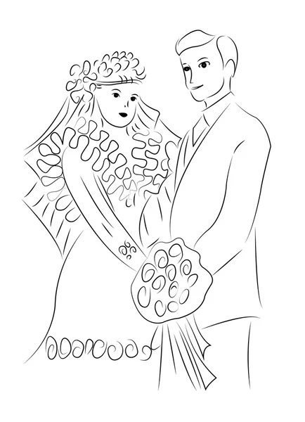Juste marié couple dessin vecteur — Image vectorielle