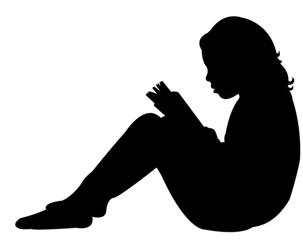 Ребенок читает книгу, силуэт вектор — стоковый вектор