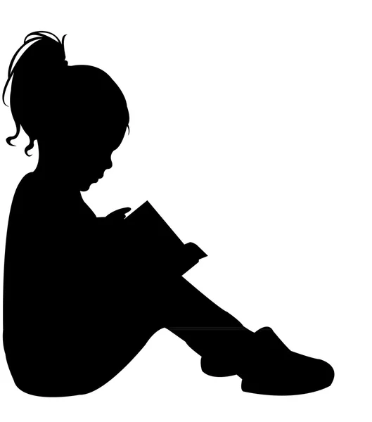 Enfant lisant le livre, vecteur silhouette — Image vectorielle