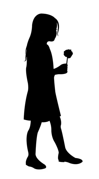 Девушка с цветочком, вектор силуэта — стоковый вектор