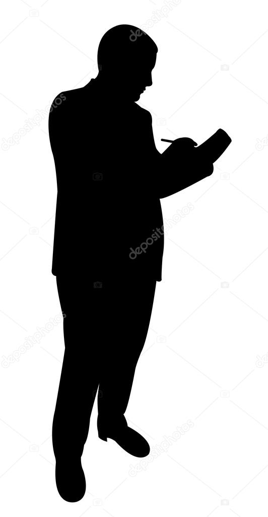 man taking notes, silhouette vector