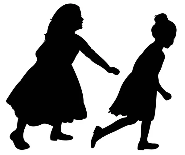 Sisters playing silhouette vector — Stock Vector